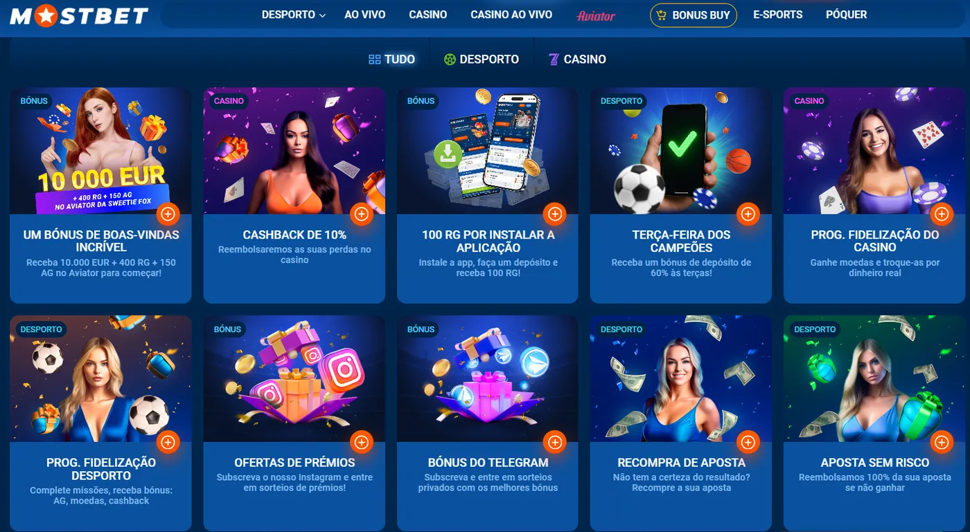 Quais são os bónus disponíveis na Mostbet app Portugal?